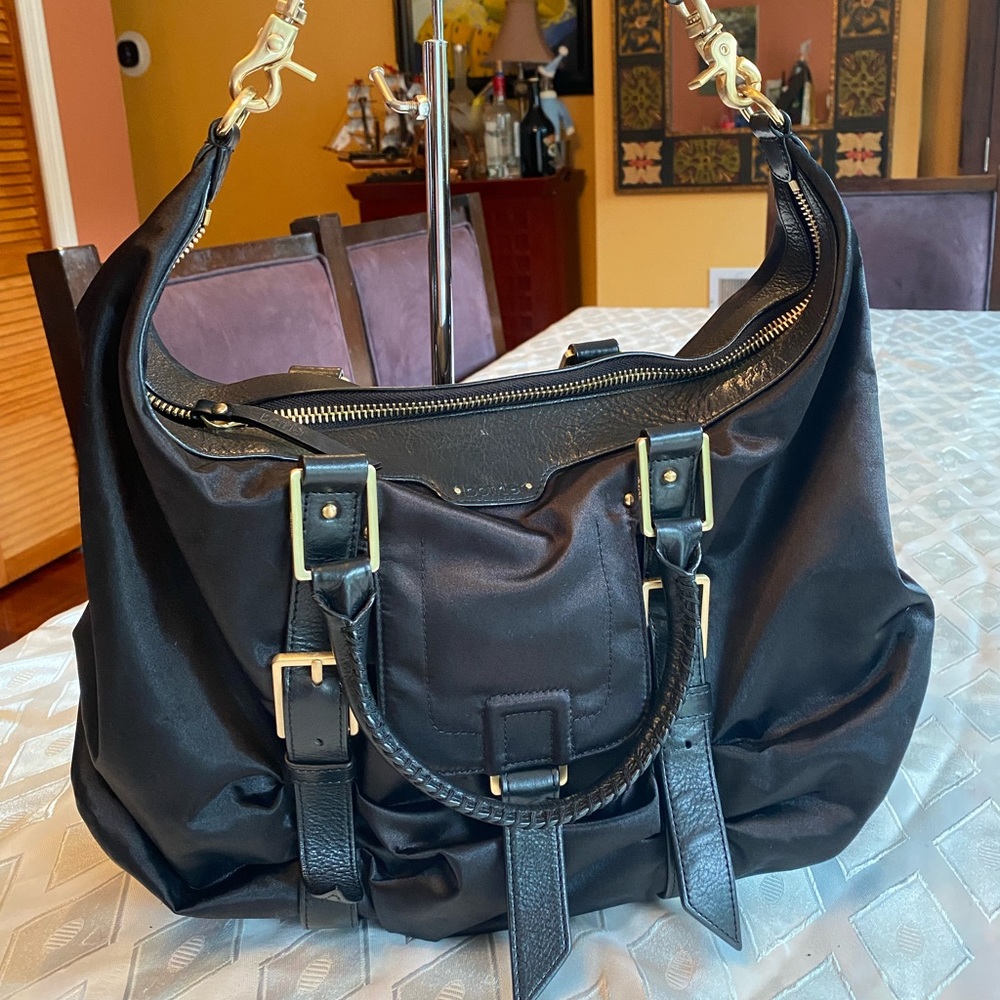 Botkier Satin and leather trim hobo